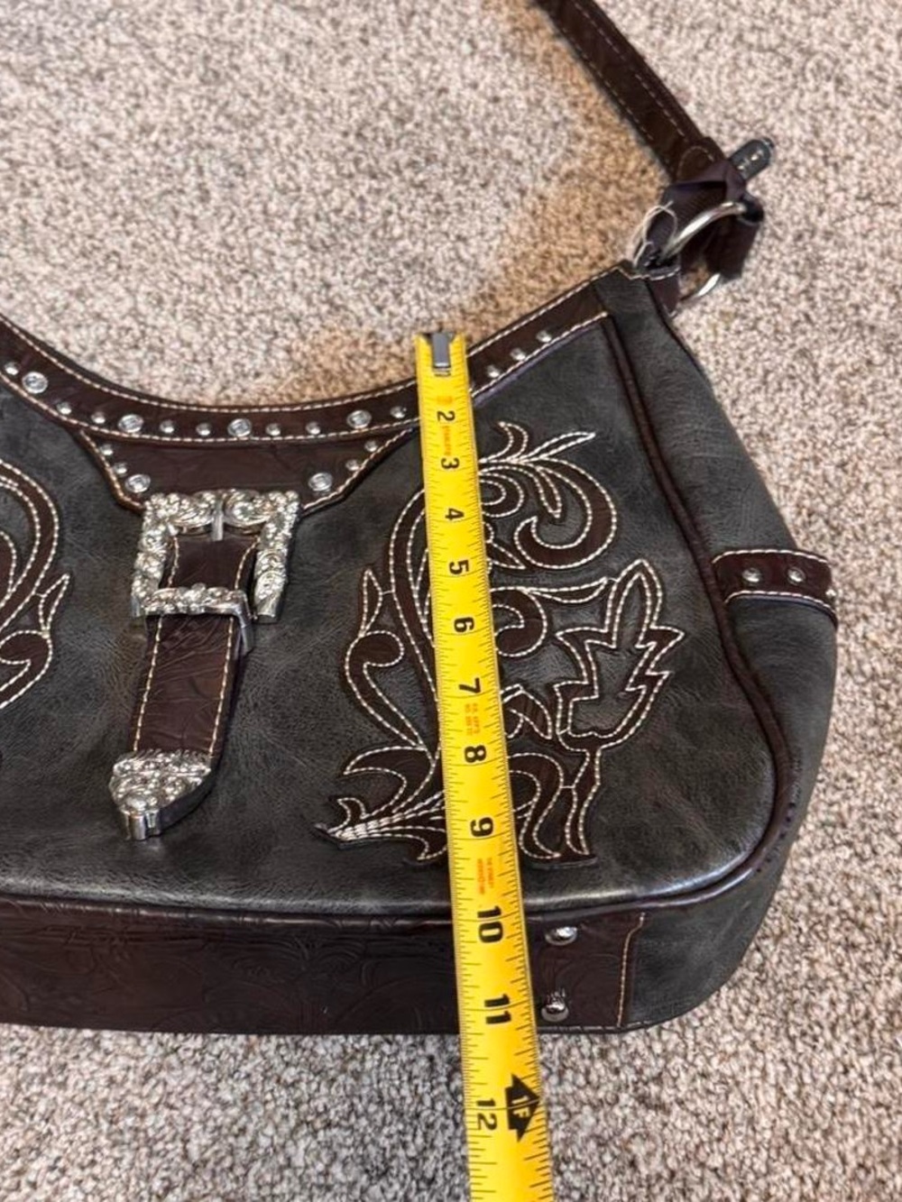 ❌SOLD❌Western Y2K Brown Purse W rhinestone buckle and floral embroidery - Picture 6 of 8